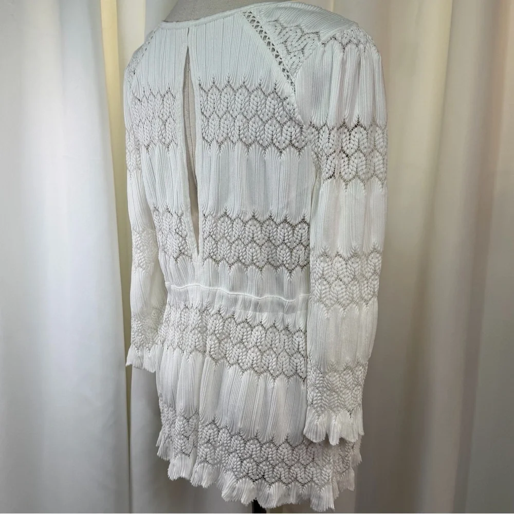 Free People ‘Fire Island’ Embroidered Keyhole Open Knit Peasant Top in White M